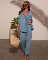 Francie Pleated Chambray Top