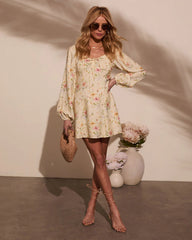 Flora Lane Linen Floral Mini Dress