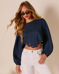 First Date Cropped Eyelet Hem Top