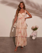 Blush Horizon Tiered Bustier Maxi Dress