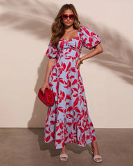 Elisson Floral Puff Sleeve Maxi Dress