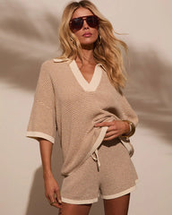 Cloud Nine Contrast Trim Knit Polo Top