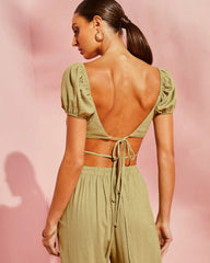 Corsicana Linen Waist Tie Crop Top