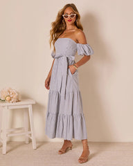 Annah Striped Off The Shoulder Maxi Dress