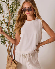 Grecian Glow Frayed Linen Top