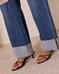 Jaidan Stretch Distressed Wide Leg Cuffed Jeans