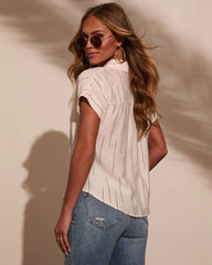 Elianna Abstract Stripe Button Down Top