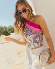 Eliose One Shoulder Paisley Print Top