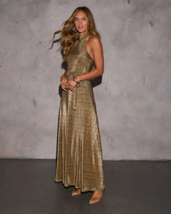 Gisella Metallic Halter Maxi Dress