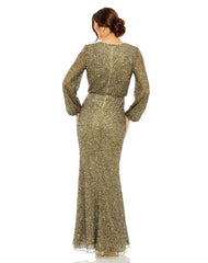 Mac Duggal 10044 Long Sleeve Beaded Blouson Dress