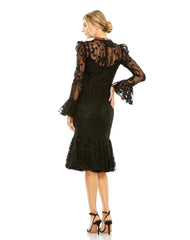 Mac Duggal 20431 Ruffle Wrist Embellished High Neck Midi Dress