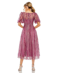 Mac Duggal 20485 Puff Sleeve Embellished A Line Midi Dress