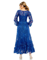 Mac Duggal 20512 Long Puff Sleeve Tea Length Dress
