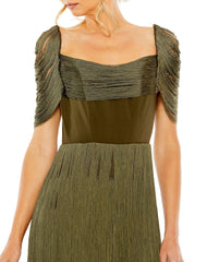 Mac Duggal 20568 Short Sleeve Fringe Detailed Midi Dress