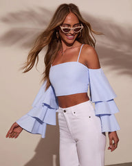 Cisinie Tiered Ruffle Sleeve Crop Top