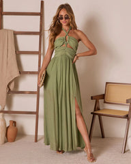 Elmhurst Ruched Halter Maxi Dress