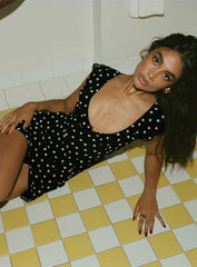 I Guess So Mini Dress Black Polka Dot Petite