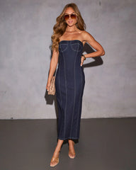 Angeline Pintuck Denim Maxi Dress