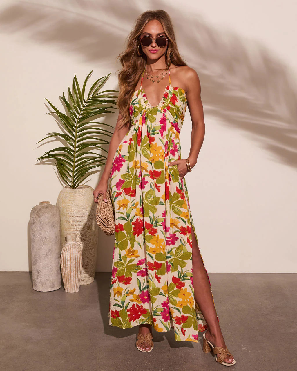 Honolulu Halter Tropical Print Maxi Dress