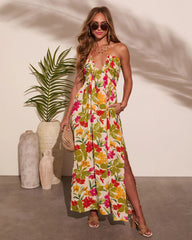 Honolulu Halter Tropical Print Maxi Dress