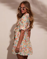 Evena Front Tie Floral Mini Dress