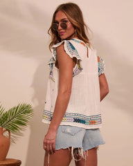 Abelia Abstract Embroidered Top