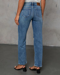 Ayda Distressed Mid Rise Straight Leg Jeans