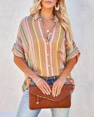 Camille Striped Woven Button Down Top