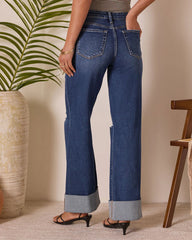 Jaidan Stretch Distressed Wide Leg Cuffed Jeans