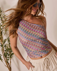 Coastal Citrus One Shoulder Abstract Top