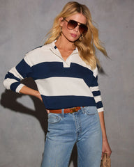 Alena Striped Quarter Button Top