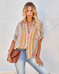 Camille Striped Woven Button Down Top