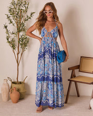 Island Escape Printed Cutout Halter Maxi Dress