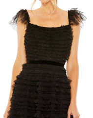 Mac Duggal 8054 Ruffle Cap Sleeve Embellished Tiered Midi Dress