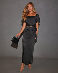 Braelyn Satin Puff Sleeve Wrap Cropped Top