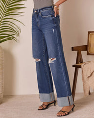 Jaidan Stretch Distressed Wide Leg Cuffed Jeans