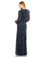 Mac Duggal 93902 Sheer Long Sleeve Beaded Dress