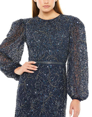 Mac Duggal 93902 Sheer Long Sleeve Beaded Dress