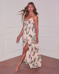 Garden Glow Floral Corset Maxi Dress