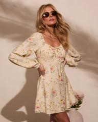 Flora Lane Linen Floral Mini Dress