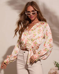 Elysee Floral Satin Wrap Top
