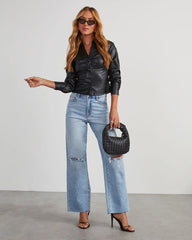 Fairfax Ruched Faux Leather Long Sleeve Top