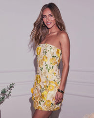 Imani Strapless Floral Applique Mini Dress