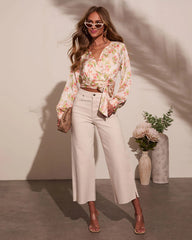 Elysee Floral Satin Wrap Top