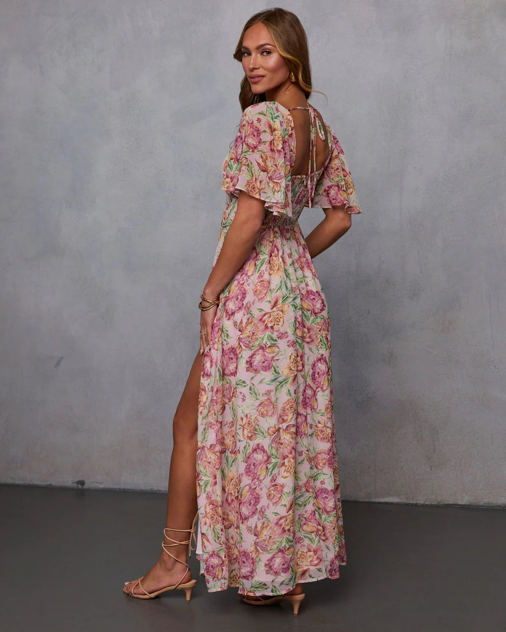 Dahlia Dreams Draped Floral Maxi Dress