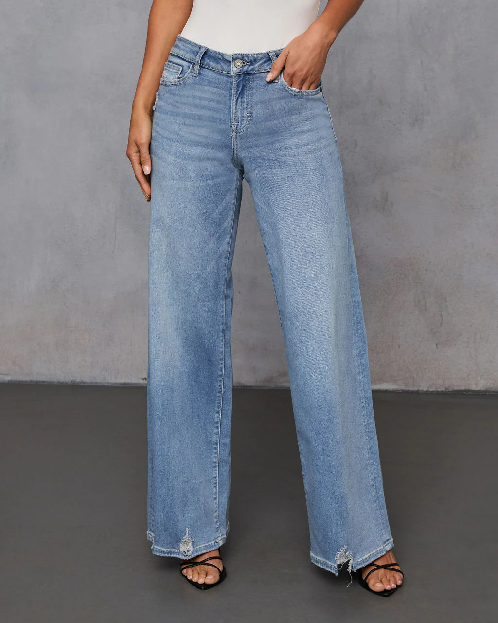 Inka Super Stretch Distressed Wide Leg Jeans