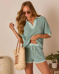 Cloud Nine Contrast Trim Knit Polo Top