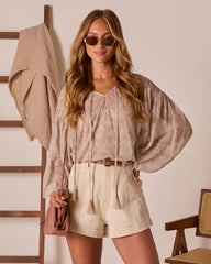 Eminah Front Tie Peasant Top