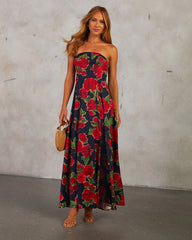 Getaway Garden Strapless Floral Print Maxi Dress