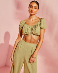 Corsicana Linen Waist Tie Crop Top